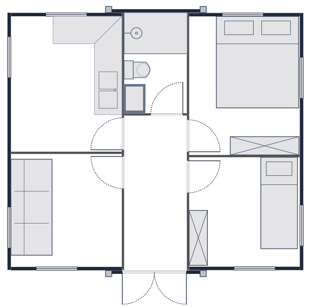 Dispozice modulární chaty 37 m²