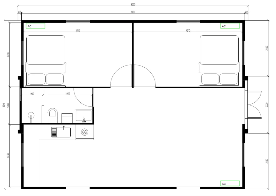Model 56m² — půdorys dispozice