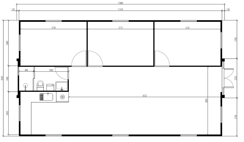 Model 74m² — půdorys dispozice