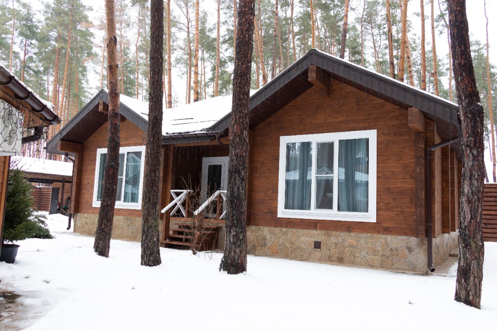 Modulární domy v resortu — letecký pohled